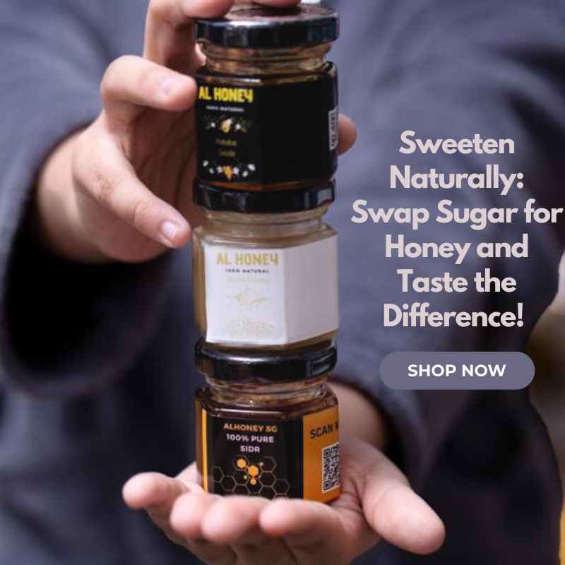 Al Honey Mini Jars with highlight to swap sugar with natural Honey