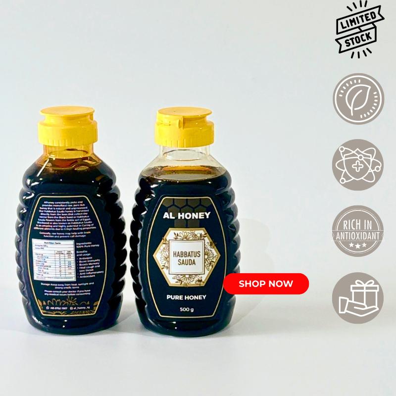 Front view of alhoney blackseed honey with benefits